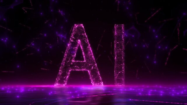 Pink Hyper Connected Digital AI Logo with futuristic technology Network.  3D Neon Light Animation, Connected Particles. Metaverse, AGI.
