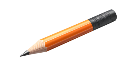 Orange pencil isolated on cut out PNG or transparent background. Writing tool used for drawing on paper, cloth, glass, ceramics, glass, leather.