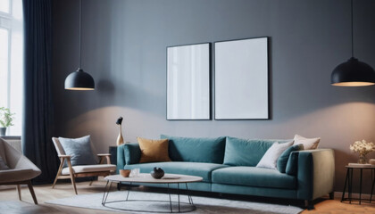 Scandinavian interior minimalism mock up with space for your text. Generative ai