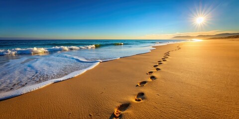 Footprints in the sand on a peaceful beach , sand, footprints, beach, nature, tranquility, summer, vacation, relaxation, peaceful