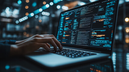 Businessman with laptop, productivity and efficiency icons, process improvement, industrial management, lean cost, growth strategies, sleek corporate design, high-tech productivity tools