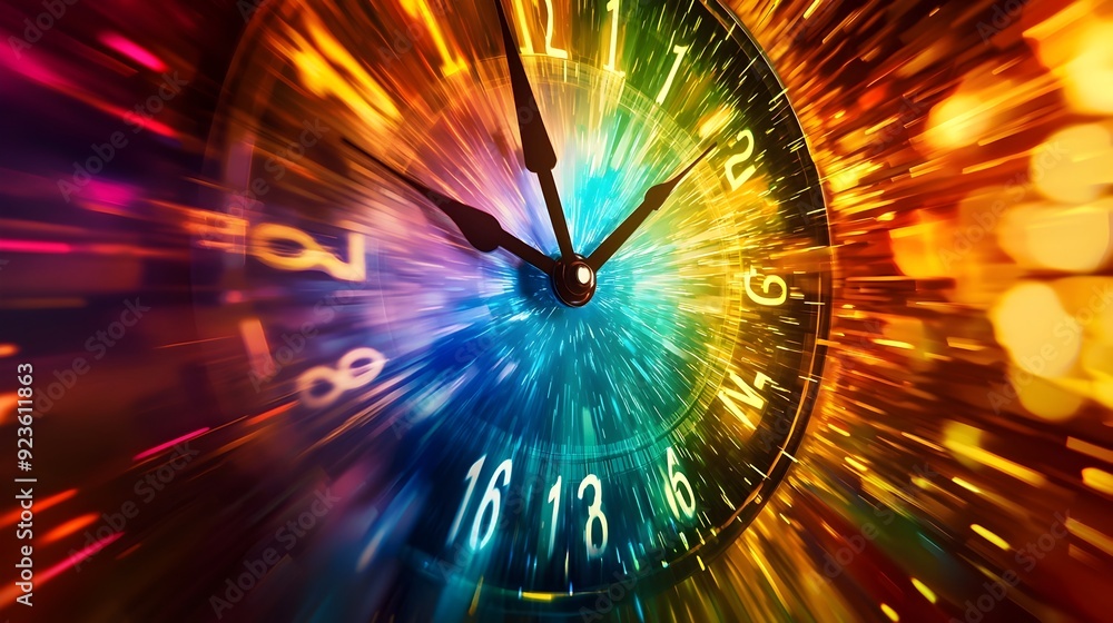 Poster vibrant abstract visualization of time passage in dynamic colorful hues