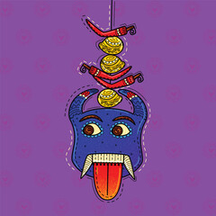 illustration of desi (indian) art style hanging lemon and chilies.