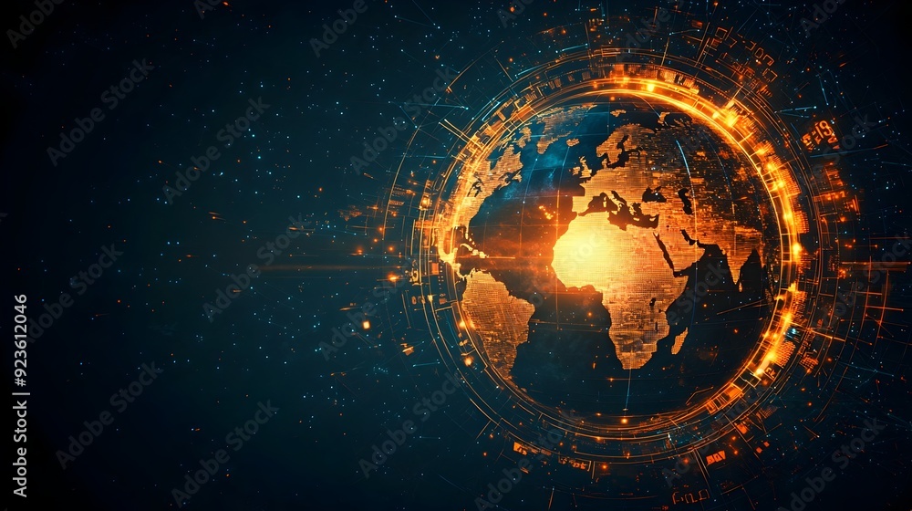 Poster glowing holographic global time display in futuristic digital interface