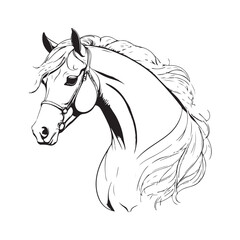 line art horse on white background. sketch style. Vector graphic icon animal.