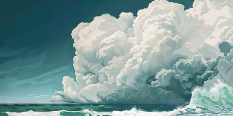 Climate change is the gathering storm of disruption, altering weather patterns and endangering ecosystems: Depict climate change as a storm cloud brewing on the horizon, symbolizing the global impact 