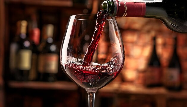 sirviendo una copa de vino tinto