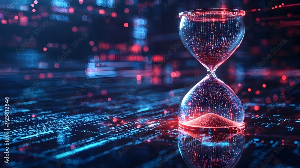 Poster holographic hourglass of shifting digital code:visualizing the transformation of time in the