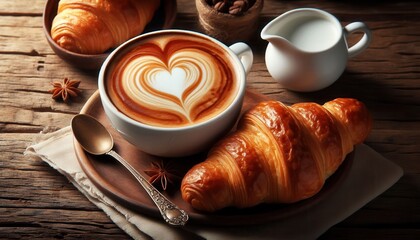 hot coffee and croissant