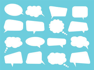 Set of speech bubbles. Speak bubble text, cartoon chatting box, message box. Blank empty vector white speech bubbles. Cartoon balloon word design.
