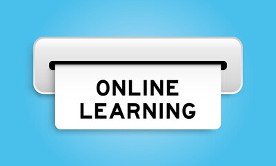 White coupon banner with word online learning from machine on blue color background