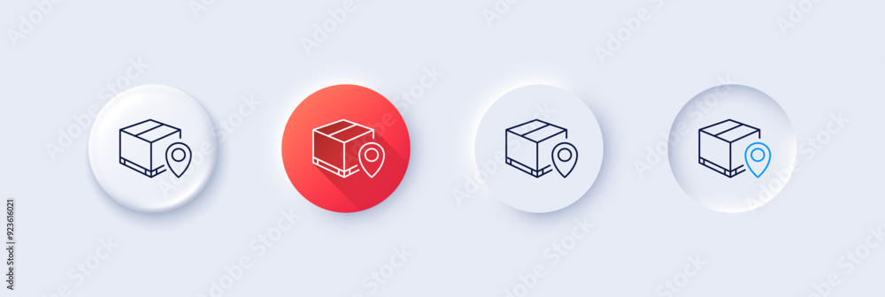 Poster parcel tracking line icon. neumorphic, red gradient, 3d pin buttons. delivery monitoring sign. shipp