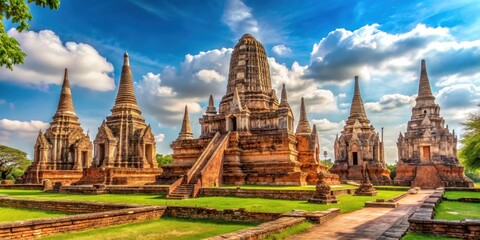 Fototapeta premium Buddhist Temple in Ayutthaya period architecture with intricate details , Thailand, ancient, historic, religious