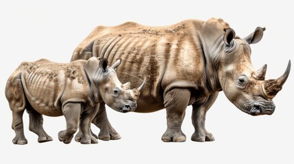 Obraz premium Two rhinoceroses standing together in a natural environment during daylight