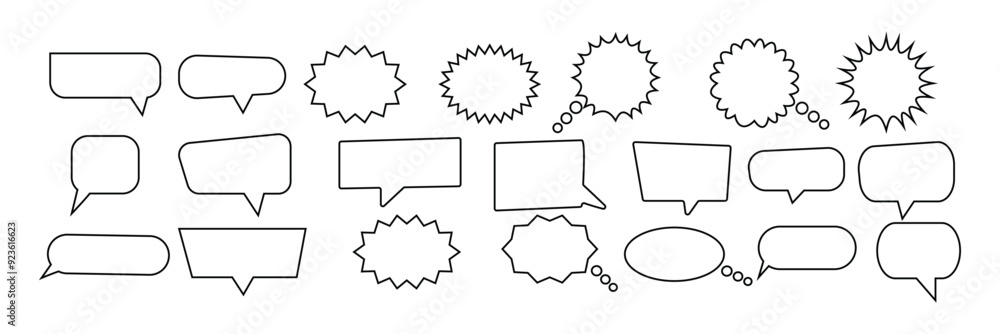 Poster retro empty comic bubbles and elements set with black on white background. cloud speech bubble icons