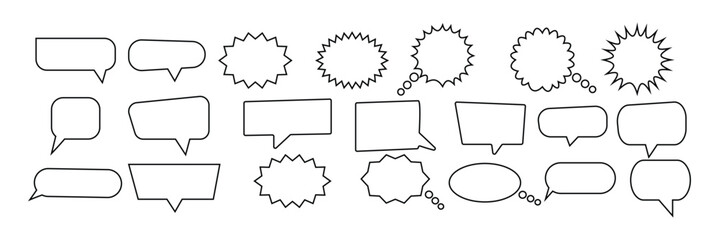 Fototapeta premium Retro empty comic bubbles and elements set with black on white background. cloud speech bubble icons, Talk bubble. vector set, comic dialog clouds Vector illustration, vintage design. 