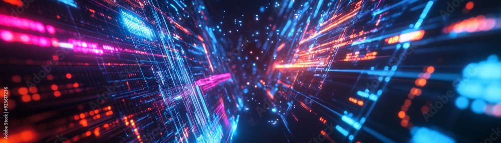 Poster abstract background of colorful light trails, creating a dynamic and futuristic look perfect for tec