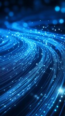 Abstract blue light trails with dotted accents, representing technology, network data transfer, and futuristic digital connections.