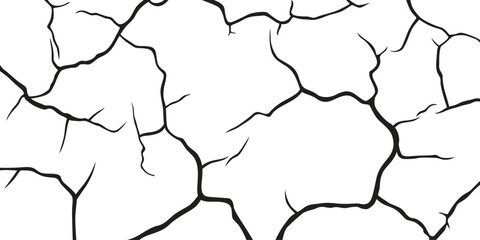 Vector and clip art pattern with many cracks and scratches. Cracked barren desert earth on background banner caused by drought from global warming. Vector illustration.