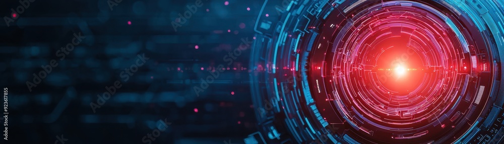 Poster vibrant digital background featuring abstract shapes and a glowing red center, perfect for tech-rela
