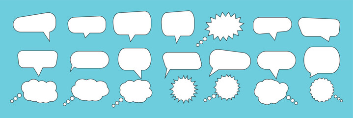 set of speech bubbles or dream clouds for dialog.  Blank empty vector white speech bubbles. Speak bubble text, chat or massage box.