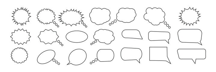 Retro empty comic bubbles and elements set with black on white background. cloud speech bubble icons, Talk bubble. vector set, comic dialog clouds Vector illustration, vintage design.
