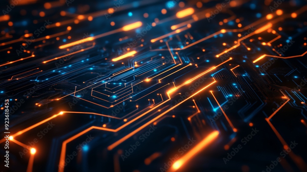 Poster abstract digital circuit board with glowing lines and connections. futuristic technology background 