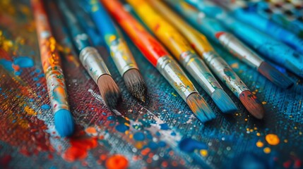 Fototapeta premium A collection of brushes with paint