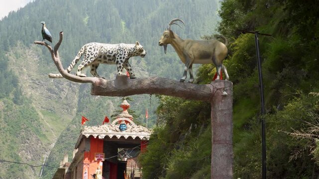 Decorated entry gate for Mani Mahesh Kailash Yatra in Chamba Valley, Himachal Pradesh, a Hindu and Buddhist pilgrimage devoted to Lord Shiva.