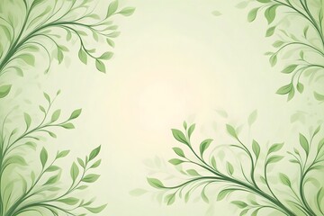 Fototapeta premium Green leafy floral border design on a soft green background.