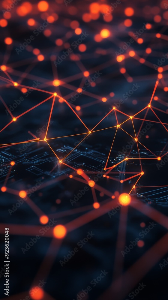 Poster abstract digital network with glowing nodes and connections, representing technology, communication,