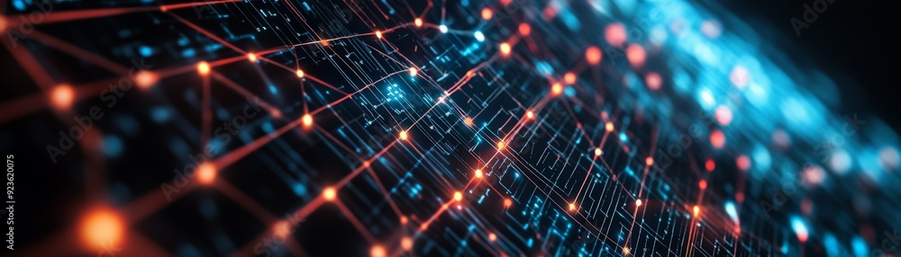 Poster abstract digital network with glowing nodes and connections, showcasing advanced technology and futu