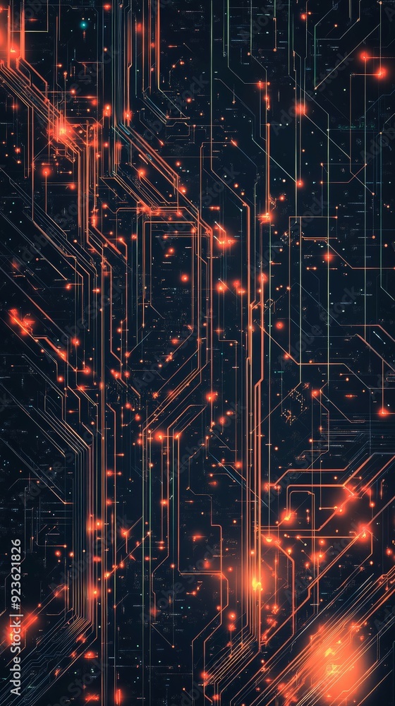 Poster abstract futuristic digital circuitry with glowing nodes, representing advanced technology and conne