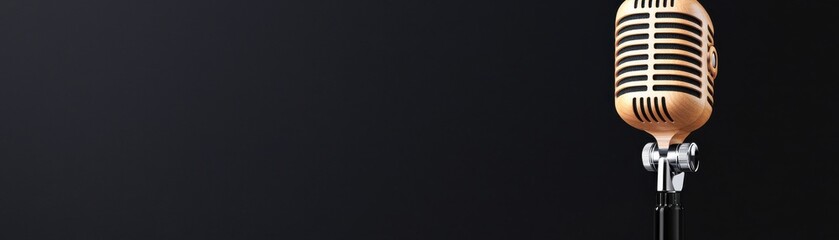 Vintage microphone on a dark background, perfect for music, audio, or broadcasting themes in a creative project.