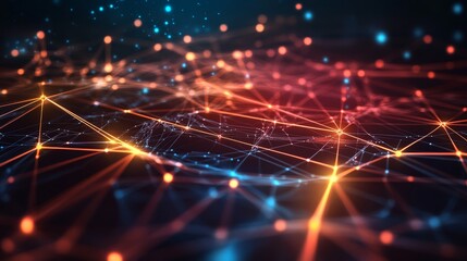 Fototapeta premium Abstract network connections with glowing nodes and lines in a digital space, representing communication and technology.