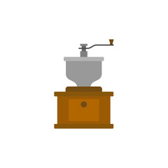 manual coffee grinder flat design vector illustration. vintage coffee mill grinder isolated on white background. Coffee Machine icon. Equipment for making aromatic beverage.