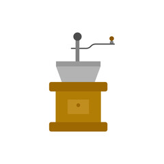 manual coffee grinder flat design vector illustration. vintage coffee mill grinder isolated on white background. Coffee Machine icon. Equipment for making aromatic beverage.
