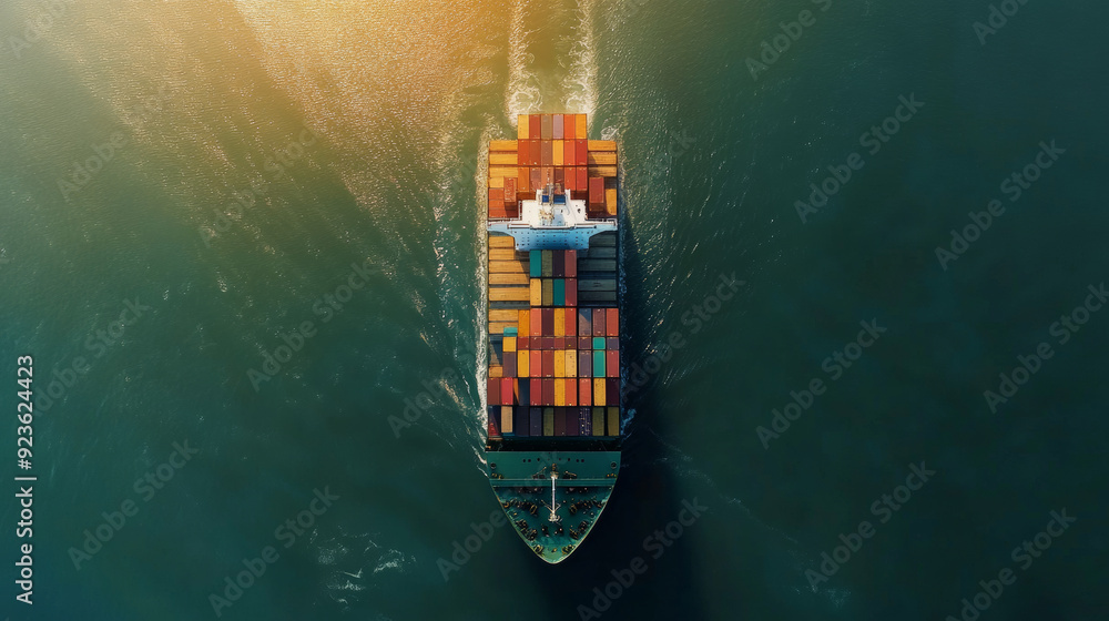 Poster aerial top view of a container ship involved in export and import business and logistics. shipping c