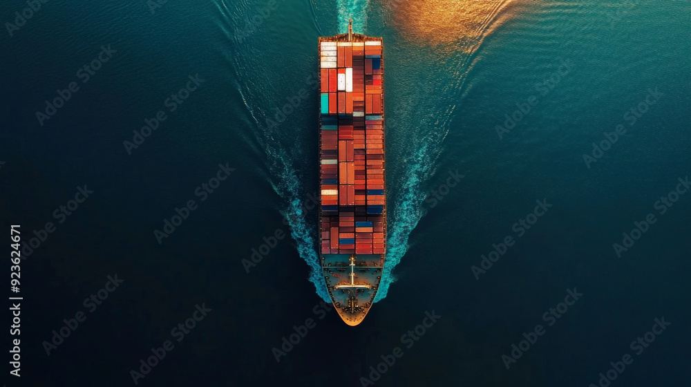 Poster aerial top view of a container ship involved in export and import business and logistics. shipping c