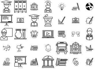 Set Of University And School Isolated Silhouette Solid Icons With School,Book,Study,Learning,Education Vector Icons Illustration Collection