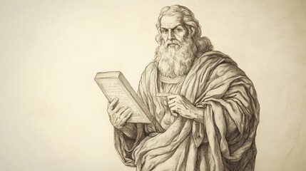 Fototapeta premium Exodus:Sabbath Regulations and Offerings, Exodus Story: Moses Reiterating Importance of Sabbath Observance with Stone Tablets - Bible Wall Art Illustration