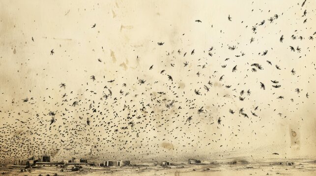Exodus:The Plagues Begin,Dense Swarms of Flies in Egypt - Biblical Illustration, Bible Wall Art, Beige Background - Exodus Plagues