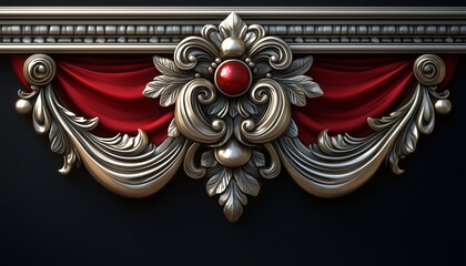 Ornate Silver Frame with Red Gemstone and Red Drapery