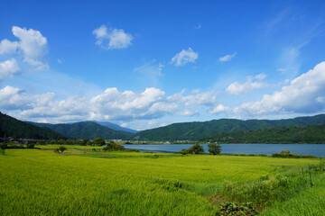 日本の田舎の風景（滋賀県余呉湖畔）