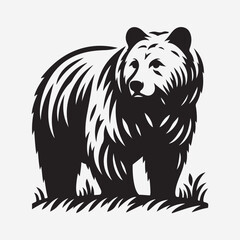 A striking vector illustration of a bear perched majestically, its intricate plumage rendered in elegant black and white. 