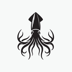 A striking vector illustration of a squid majestically, its intricate plumage rendered in elegant black and white. 