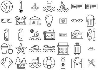 Set Of Linear Summer Vacation Vector Symbols Apps, Websites Ui Designs Suitable For Holidays,Vacation,Fashion,Tourism,Beach Infographic Simple Vector Illustration Logo