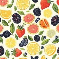 Colorful seamless pattern of vibrant fruits, creative and fresh design for textiles