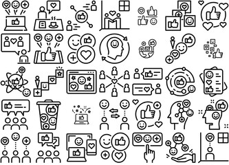 A Collection Of Social Media And Free Expression Isolated Silhouette Solid Icons With Comment,Mood,Attitude,Feeling,Like Set Vector Flat Line Icons