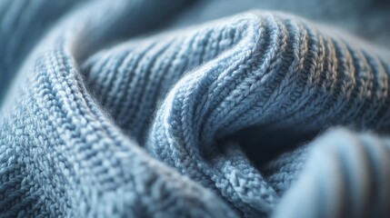 Fototapeta premium Textured blue yarn reveals intricate patterns in natural light